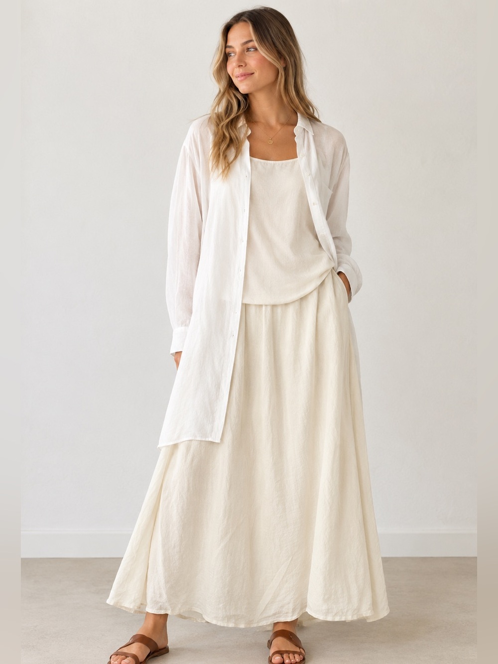Eileen Fisher 100% Silk Skirt off white lined size Large